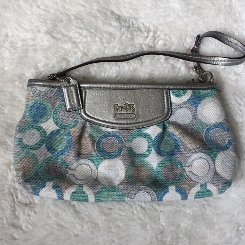 Coach Silver and Blue Patterned Clutch